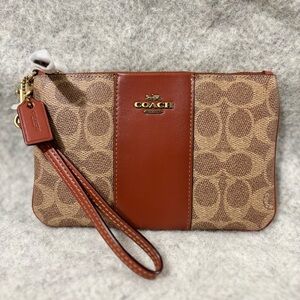 Coach Tan and Brown Signature Wristlet